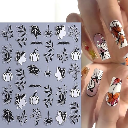 5 Sheets Halloween Pumpkin Ghost Nail Stickers 3D Self-Adhesive Decals