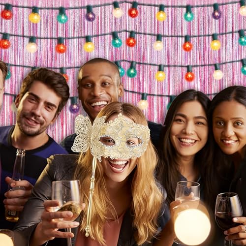 SIOMEIRY 5 Pack Glitter Pink Tinsel Fringe Curtains for Parties & Photo Booths, 3.28ft x 6.56ft