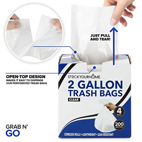 Stock Your Home Clear 2 Gallon Trash Bags - 200 Pack, Leak Proof