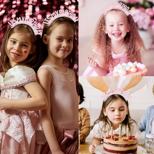 CIEHER Pink Happy Birthday Crown Tiara Headband for Women and Girls