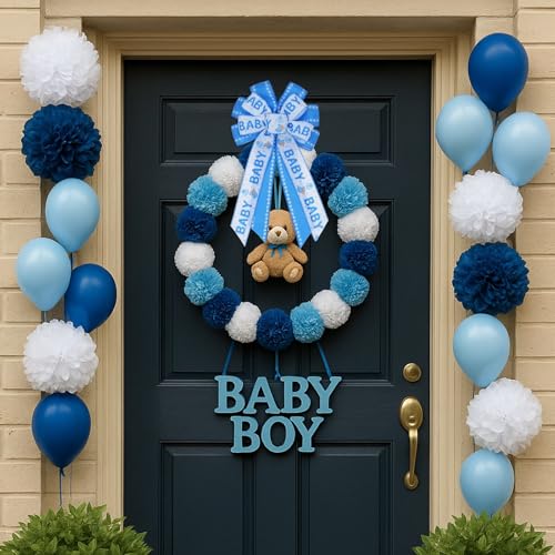 Large Baby Boy Blue Shower Bow - 20.87 Inch Welcome Decor
