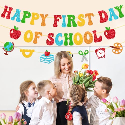 Happy First Day of School Banner - Back to School Party Decor