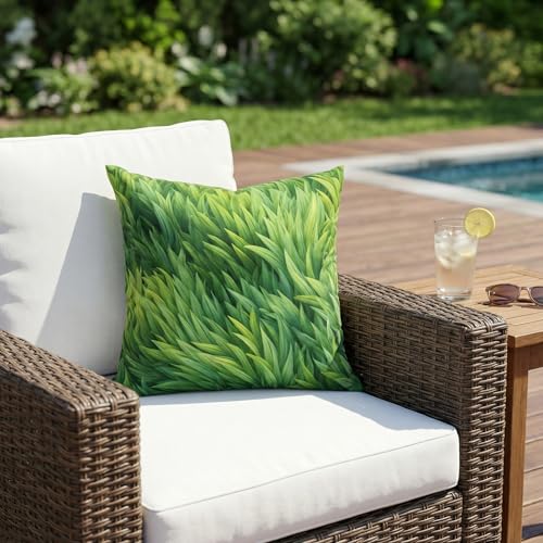 Green Grass Velvet Pillow Cover 18x18 - Soft Botanical Decor