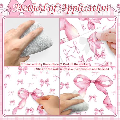 Pink Bow Wall Stickers - 50 PCS Peel and Stick Bow Decals