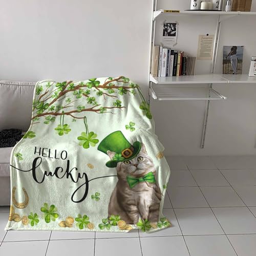 St. Patrick's Day Throw Blanket 40x50 inches - Soft Flannel Shamrock Design