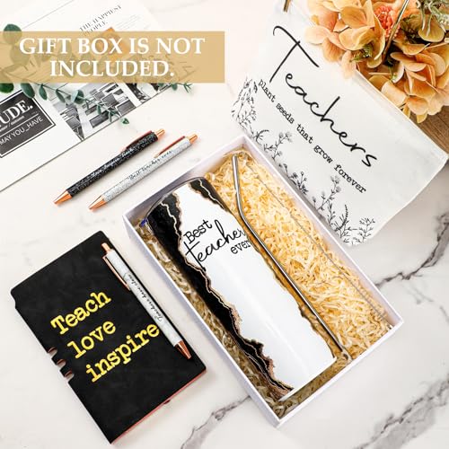 Black Teacher Appreciation Gift Set with Tumbler Notepad & Makeup Bag - 6 Pieces