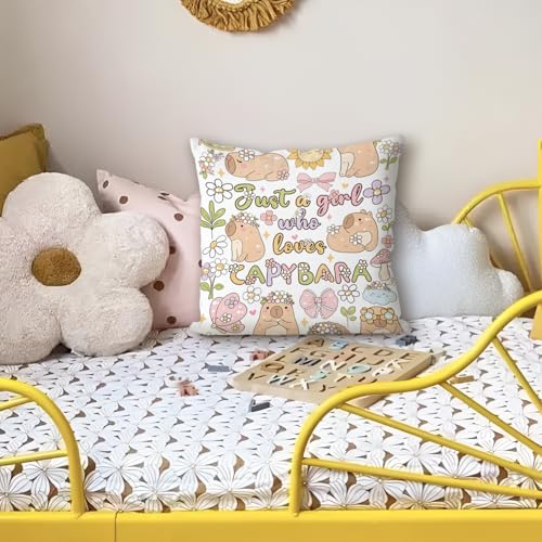 Capybara Motivational Throw Pillow Cover 18x18, Soft Kids Bedroom Decor