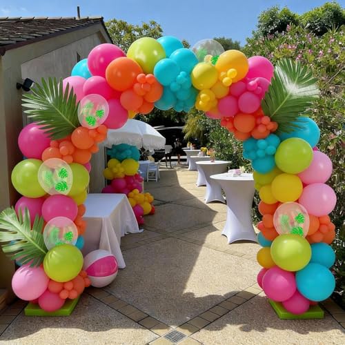 Tropical Hawaiian Balloon Set - 50 Pcs Pink, Teal & Green Luau Decorations