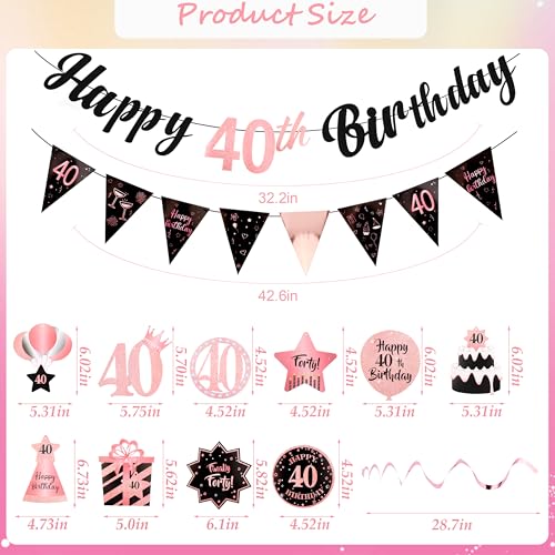 Elegant Rose & Gold 40th Birthday Decorations Set with Banners