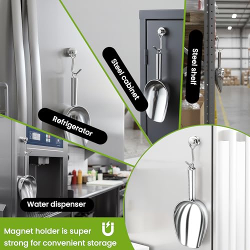 Wapodeai 6oz Stainless Steel Ice Scoop with Magnetic Hook for Kitchen