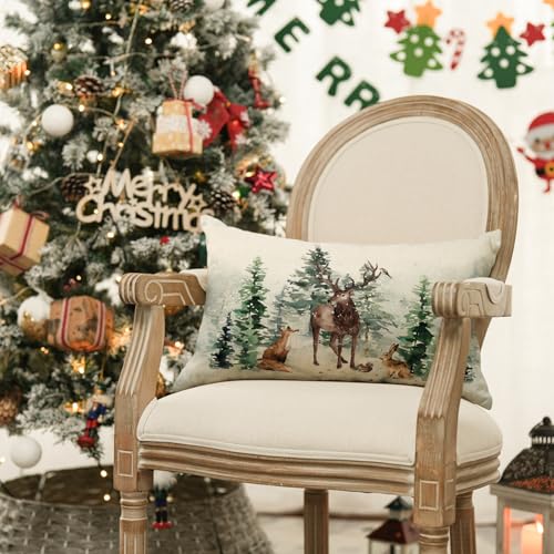 AVOIN colorlife Christmas Reindeer Throw Pillow Cover, 12 x 20 Inch Xmas