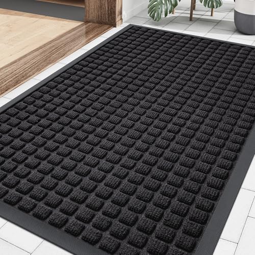 Smiry Natural Rubber Front Door Mat - Non-Slip Low-Profile Entrance Mat, Black