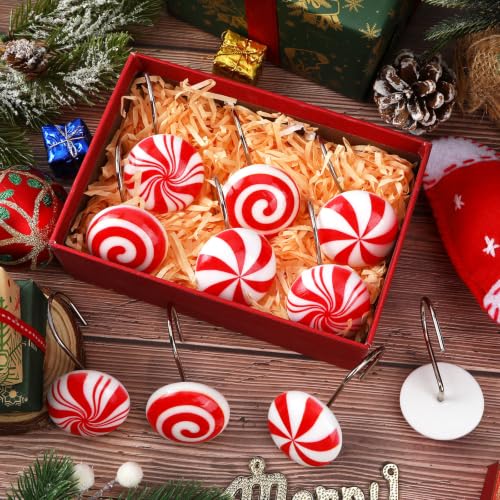 Candy Shower Curtain Hooks - Christmas Peppermint Red White Set of 12