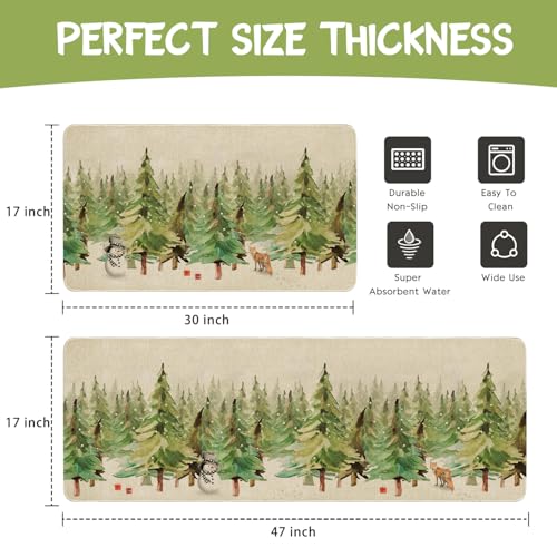 2025 Christmas Kitchen Rugs Set of 2 - Snowy Forest Deer Fox Snowflake Decor