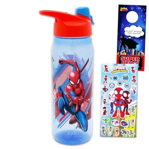 Marvel Spiderman 20 Oz Reusable Water Bottle Bundle with Stickers