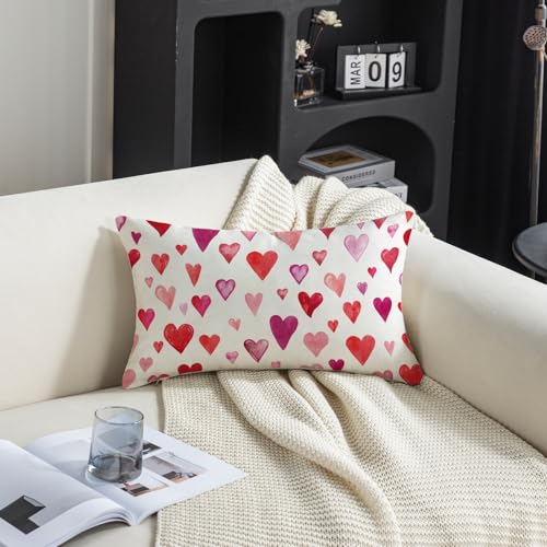 Valentine Pillow Covers Set of 2 12x20 Inch Heart Decor for Sofa Couch Bed