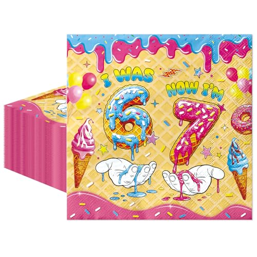 50 Pcs 6-7 Birthday Decorations | Donut Print Napkins Set