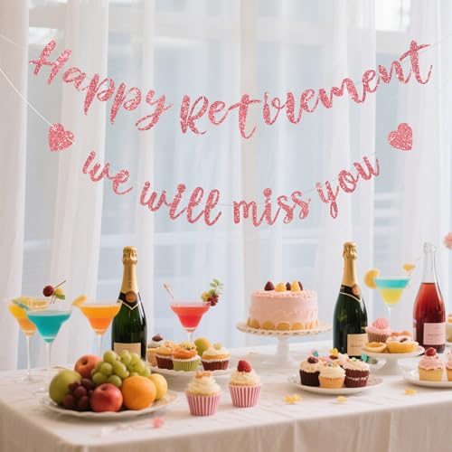 Rose Gold Retirement Banner Set - Pre-Strung Farewell Decor
