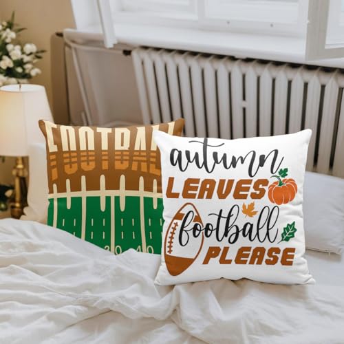Football Throw Pillow Covers 18x18 Set of 4, Autumn Fall Decorative Cases