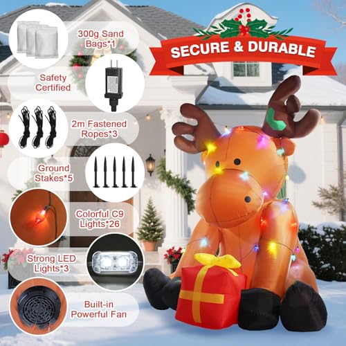 Giant Reindeer Inflatable Christmas Yard Decor with LED Lights - 8FT Outdoor Holiday Decoration