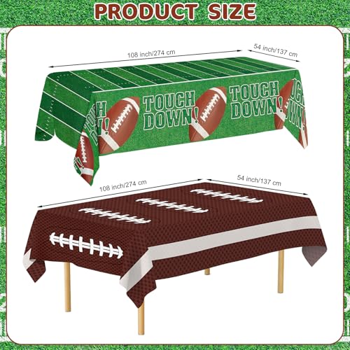 Football Party Tablecloths - 2 Pack Disposable Plastic Table Covers 108x54"