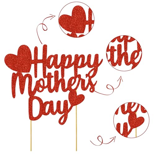 Happy Mother's Day Cake Topper - Red Glitter Decoration