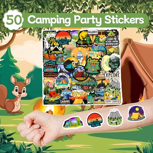 74-Piece Camping Party Favors Set: 24 Slap Bracelets & 50 Stickers