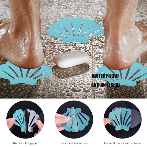 Secopad 12PCS Blue Non-Slip Bathtub Stickers with Scraper - Safe Bath Grip