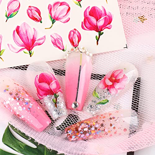 24 Sheets Floral Nail Art Stickers Water Transfer Decals Butterfly Leaf