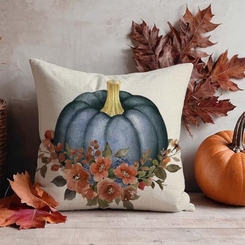 PANDICORN Navy Blue Pumpkin Fall Throw Pillow Covers 18x18 Inch Set of 2 - Seasonal Farmhouse Decor