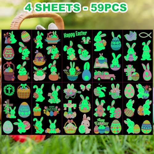 Glow in the Dark Easter Temporary Tattoos 59 Pcs - Waterproof Party Favors