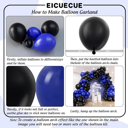 EICUECUE Blue and Black Balloon Arch Kit - 154 Pcs for Parties
