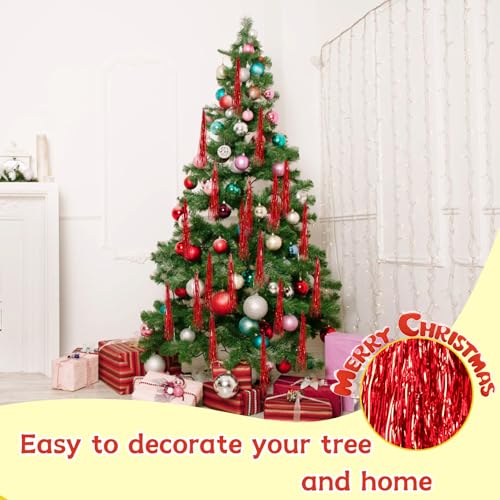 3000 Strands Red Christmas Tinsel Icicles - Metallic Foil Fringe Decorations