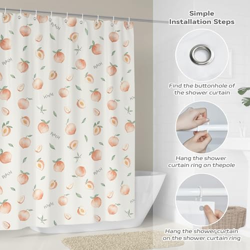 Peach Shower Curtain - Cute 72x72 Inch Waterproof Polyester