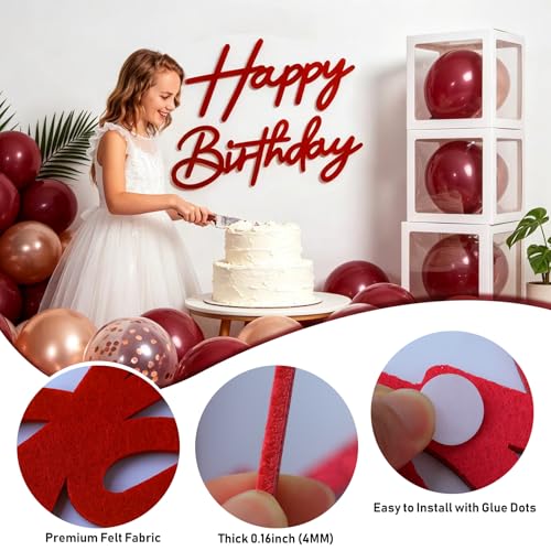 Red Happy Birthday Felt Sign - Reusable Wall Backdrop Banner Decor