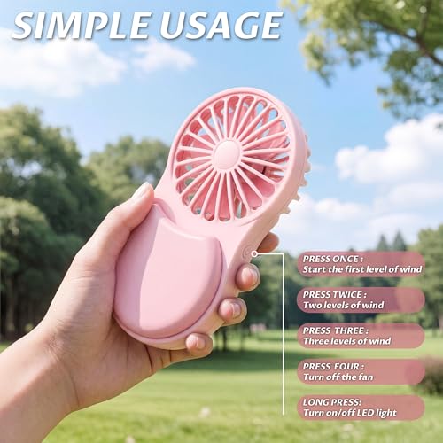 MOHADU Portable Handheld Makeup Fan with LED Light - Pink Desktop Fan