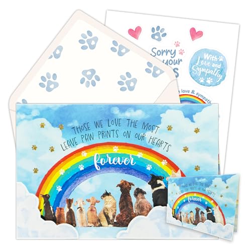 Rainbow Bridge Sympathy Card Set for Loss of Dog with Stickers