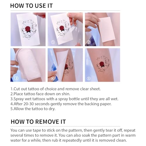 Watercolor Flower Temporary Tattoos - 6 Sheets Waterproof Floral Body Art