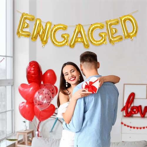 Engaged Gold Letter Balloons 16in 2 Set - Party Decor, Reusable Foil Letter Balloons