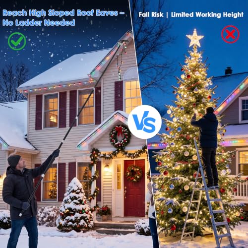 17ft Carbon Fiber Telescopic Light Pole with Utility Hook - Holiday & Outdoor Use