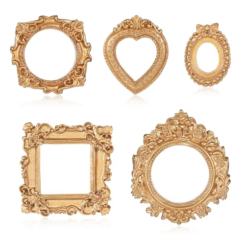 Vintage Gold Resin Mini Picture Frames - 5 Pcs for DIY Craft