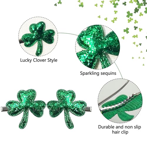 St. Patrick's Day Sequined Shamrock Hair Clips - Irish Green Clover Barrettes