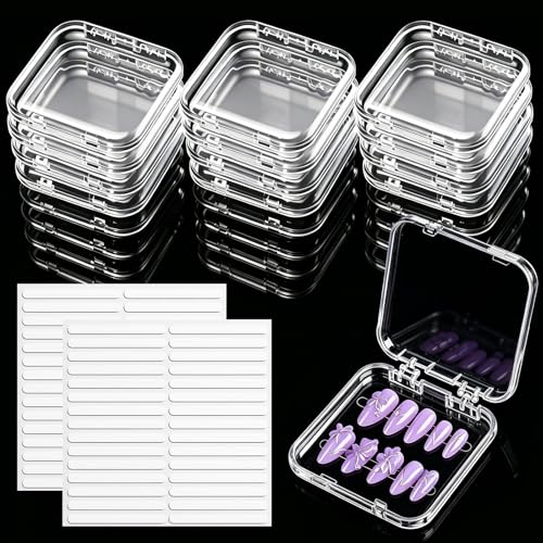 MICOKAY 16 PCS Clear Press-On Nail Storage Cases with Adhesive Tabs