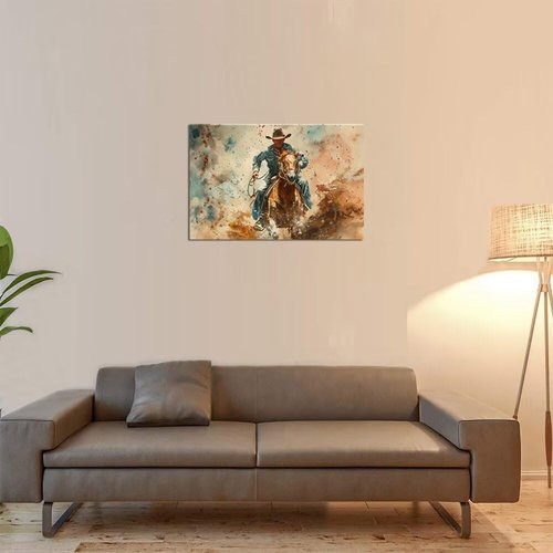 **Regine Switzerland Cowboy Wall Art - Vintage Horse Canvas Print for Western-Themed Home Decor | 28''H x 44''W**