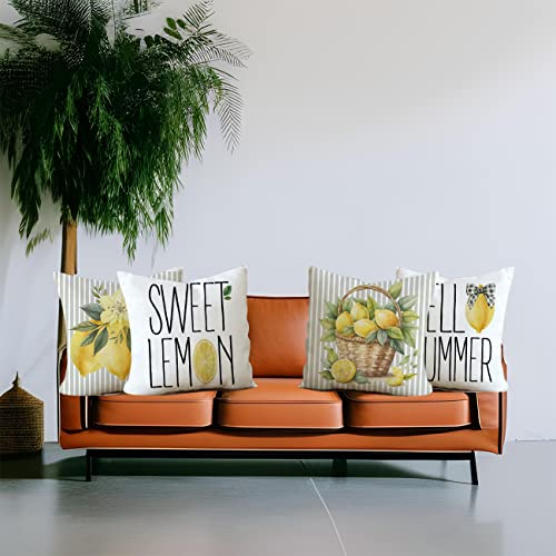 Set of 4 Grey Stripe Lemon Quote Throw Pillow Covers 18x18