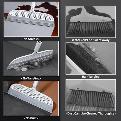 Pet Hair Removal Floor Squeegee Broom with 51.77" Handle