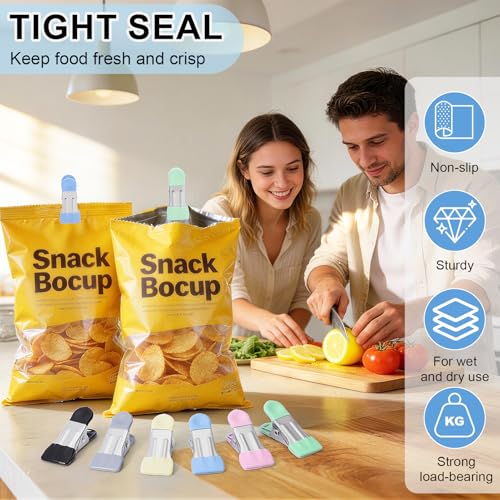 Senbowe 30 Pack Metal Chip Clips - Rubber Coated, 6 Colors