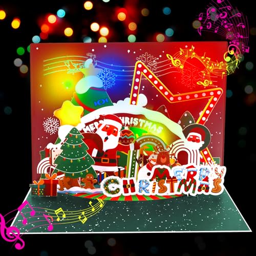 Musical 3D Christmas Card with Santa, Snowman & Tree
