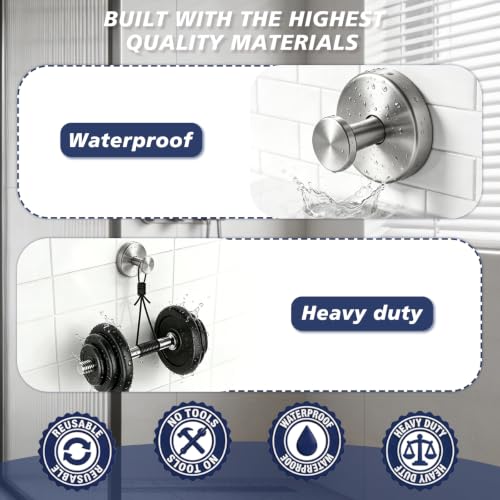 disbam 2 Pack Brushed Nickel Suction Cup Towel Hooks for Bathroom Mirror