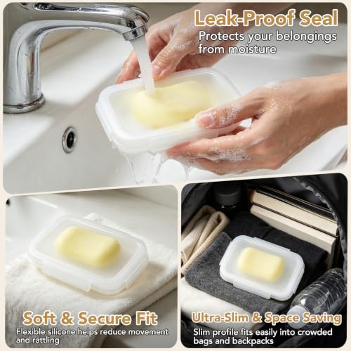 Ultra-Slim Leakproof Soap Case with Airtight Seal - Portable for Travel, Gym & Camping (White)